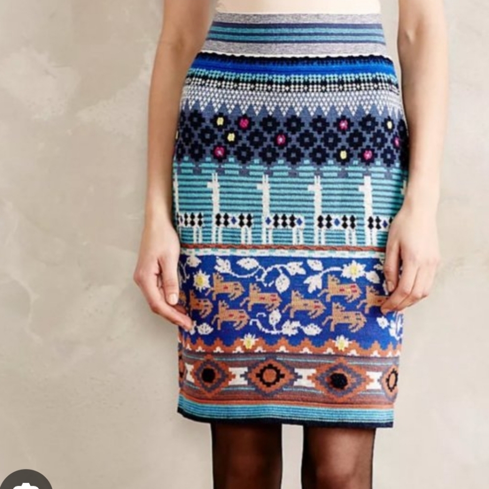 Anthropologie HWR Multicolor Patterned Sweater Pencil Skirt